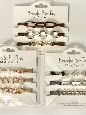 Maya J Bracelet Hair Ties - Neutral Tones and Metallic Chain Set